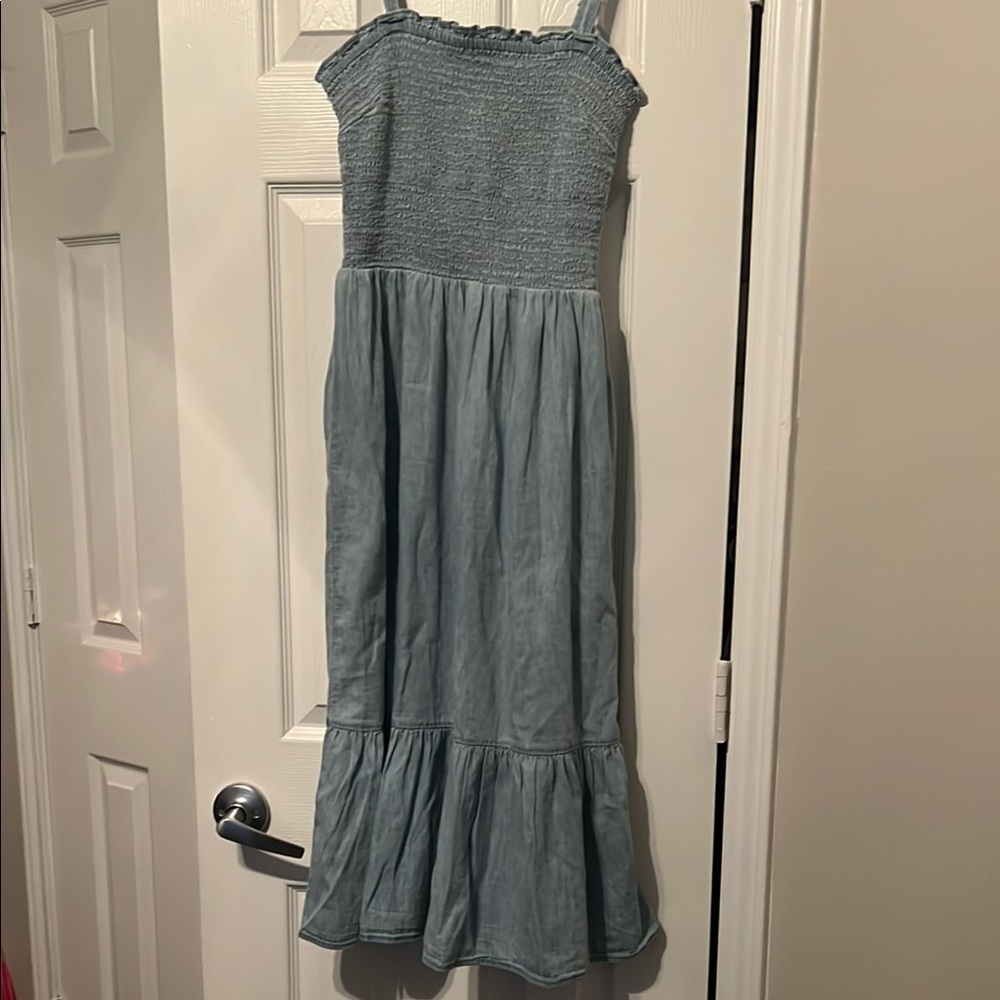 GAP Gray Blue Smocked Tiered Sundress